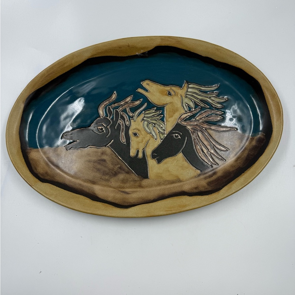 Mara Stoneware Horses Serving Platter Oval 16.5 X 11 Inch
